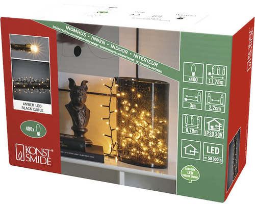 Konstsmide LED-clusterlichtketting met 4,38 m + 3 m aansluitdraad, 400 LED's, amberkleurige lichtkleur