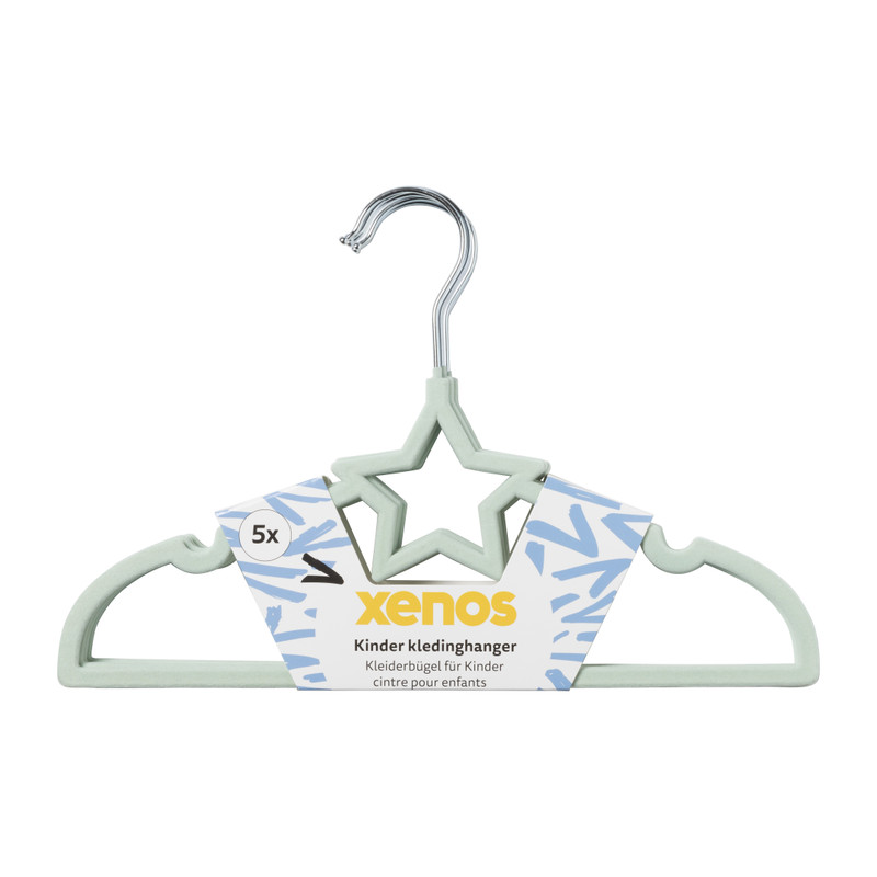 Kinder kledinghanger ster - vilt - groen - set van 5