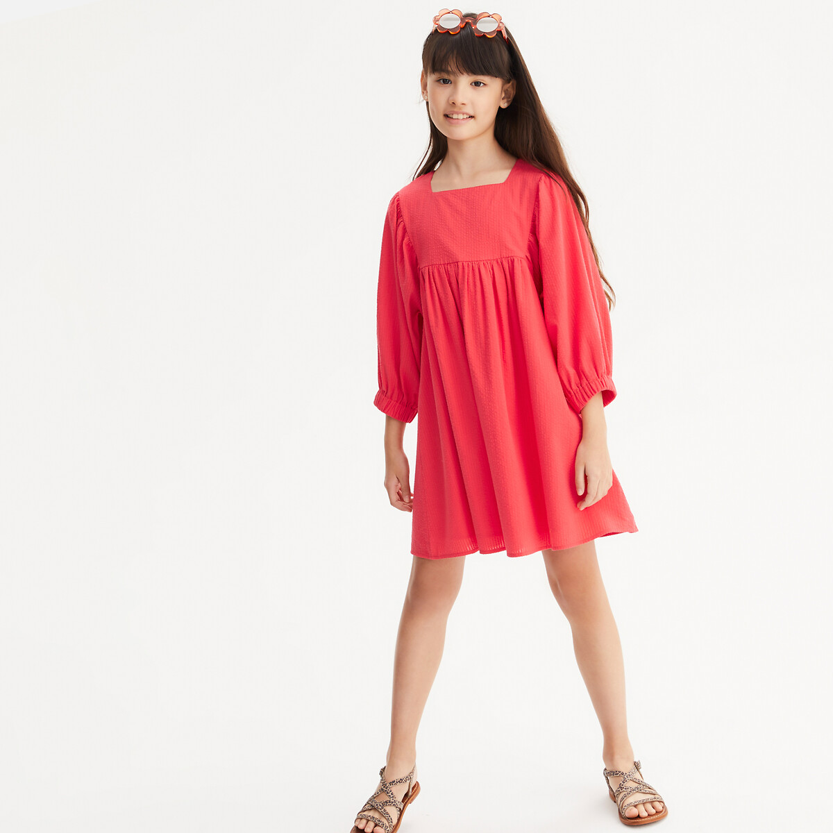 COLEÇÃO LA REDOUTE<br>Vestido evasê de algodão, mangas 3/4