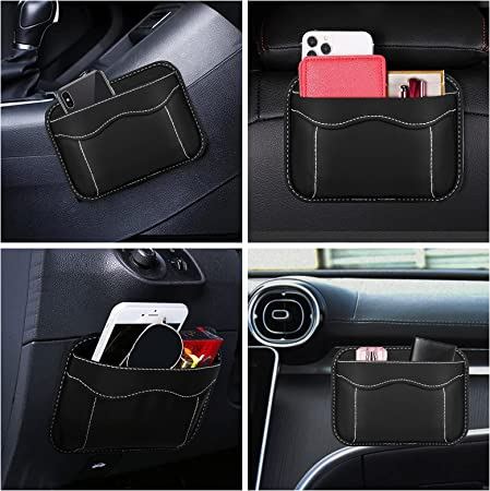 (18x13cm) Selbstklebende Leder KFZ Seiten Tasche Autositz Klett Organizer Aufbewahrungstasche - Schwarz