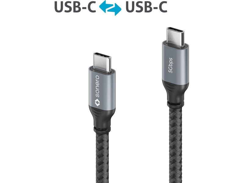 sonero USB-Kabel USB C - USB C 1 m USB-C auf USB-C Kabel - 3.2 Gen 1, 5 GBps, 60W PD, DP Alt Mode – grau/schwarz - 0.50m