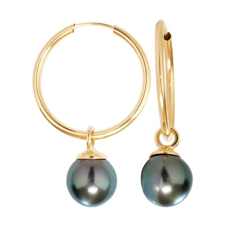 Boucles d'Oreilles Créoles Perles de Tahiti et Or jaune 750/1000