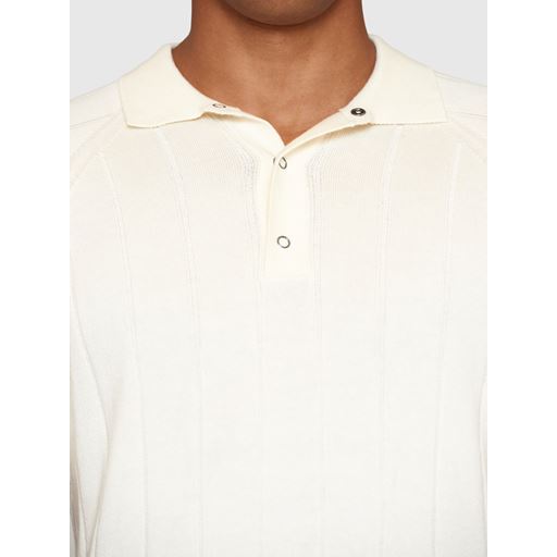 Knowledge Cotton Apparel Stribet Strikket Polo T-shirt, Egret, XL