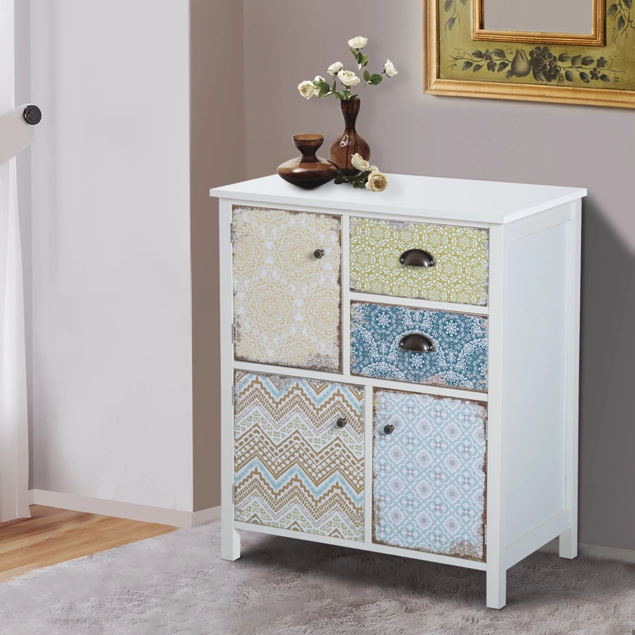 HOMCOM Anrichte im Shabby Chic Look bunt