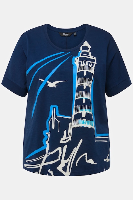 T-Shirt, Leuchtturm, Oversized, Rundhals, Halbarm