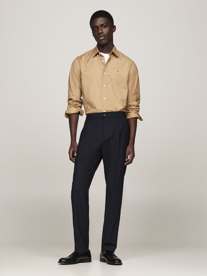 Tommy Hilfiger FLEX BRUSHED SOLID RF SHIRT Safari canvas