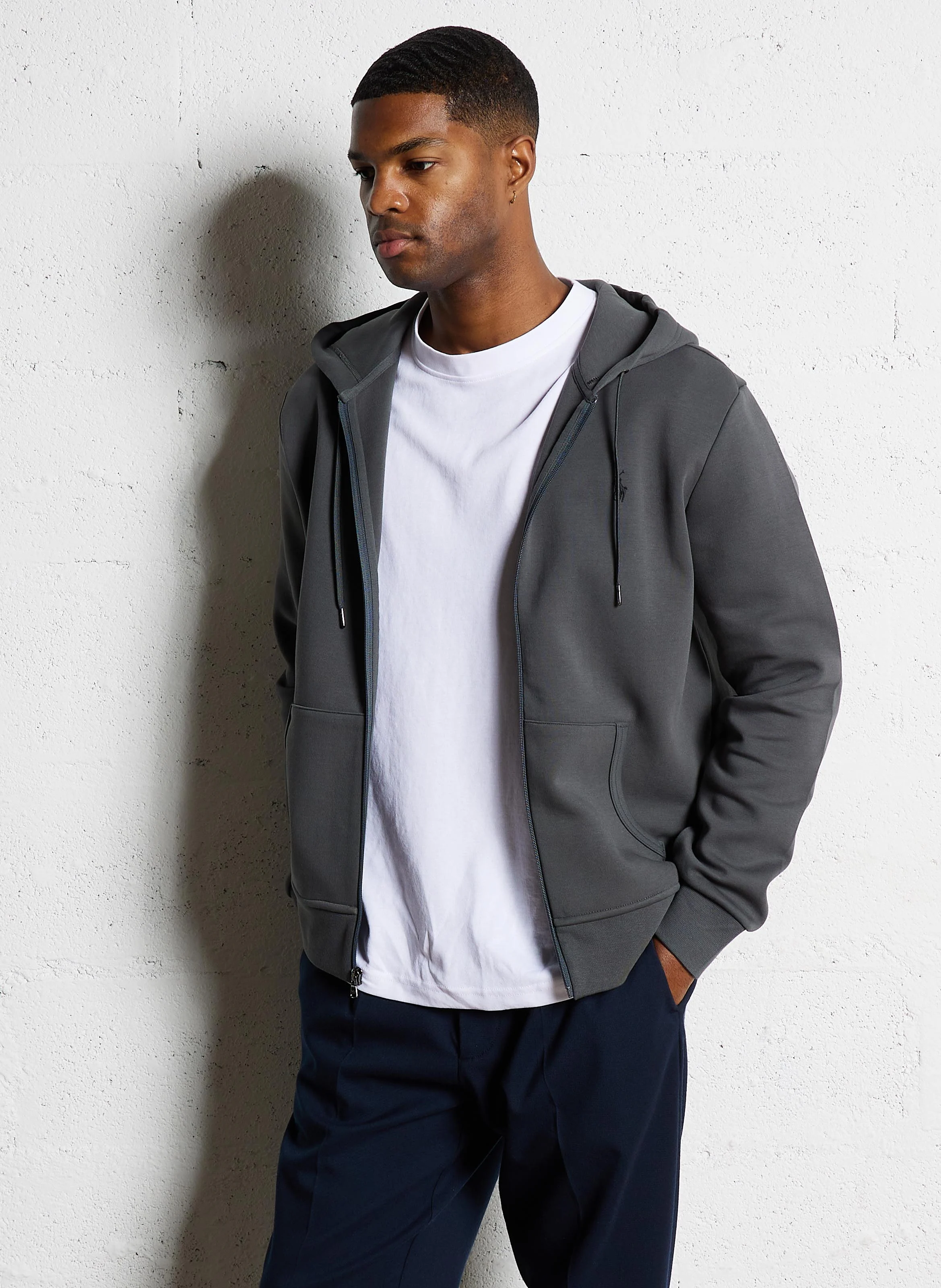 Sweat zippé à capuche en coton doux | Gris