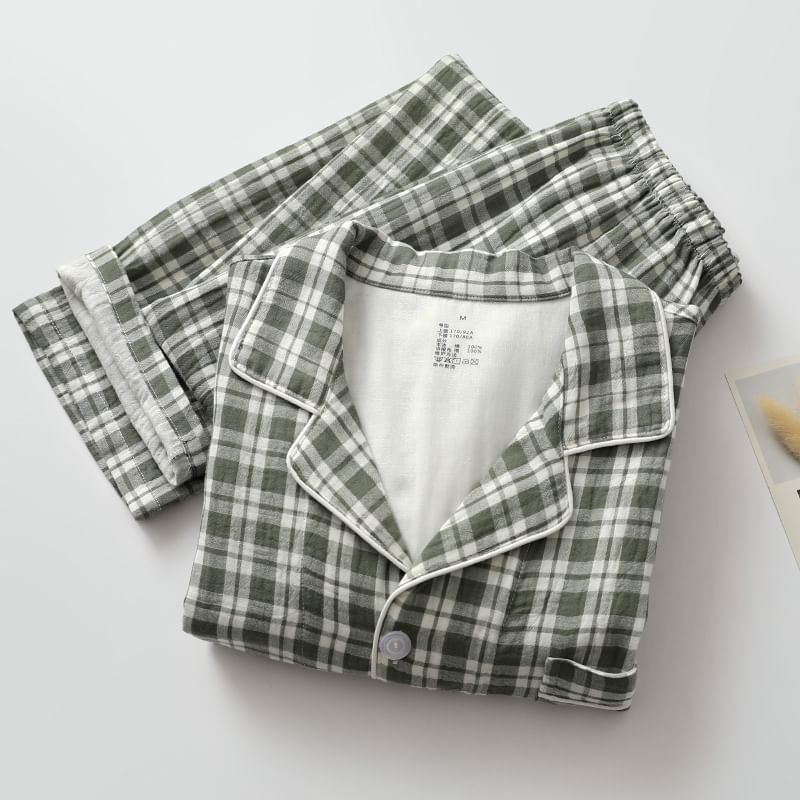 Finlies - Pyjamaset: geruit overhemd met zakdetail + broek