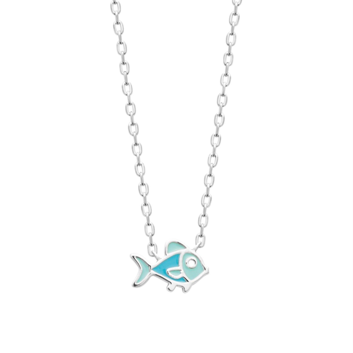 Collier poisson émail coloré bleu Argent 925 Rhodié