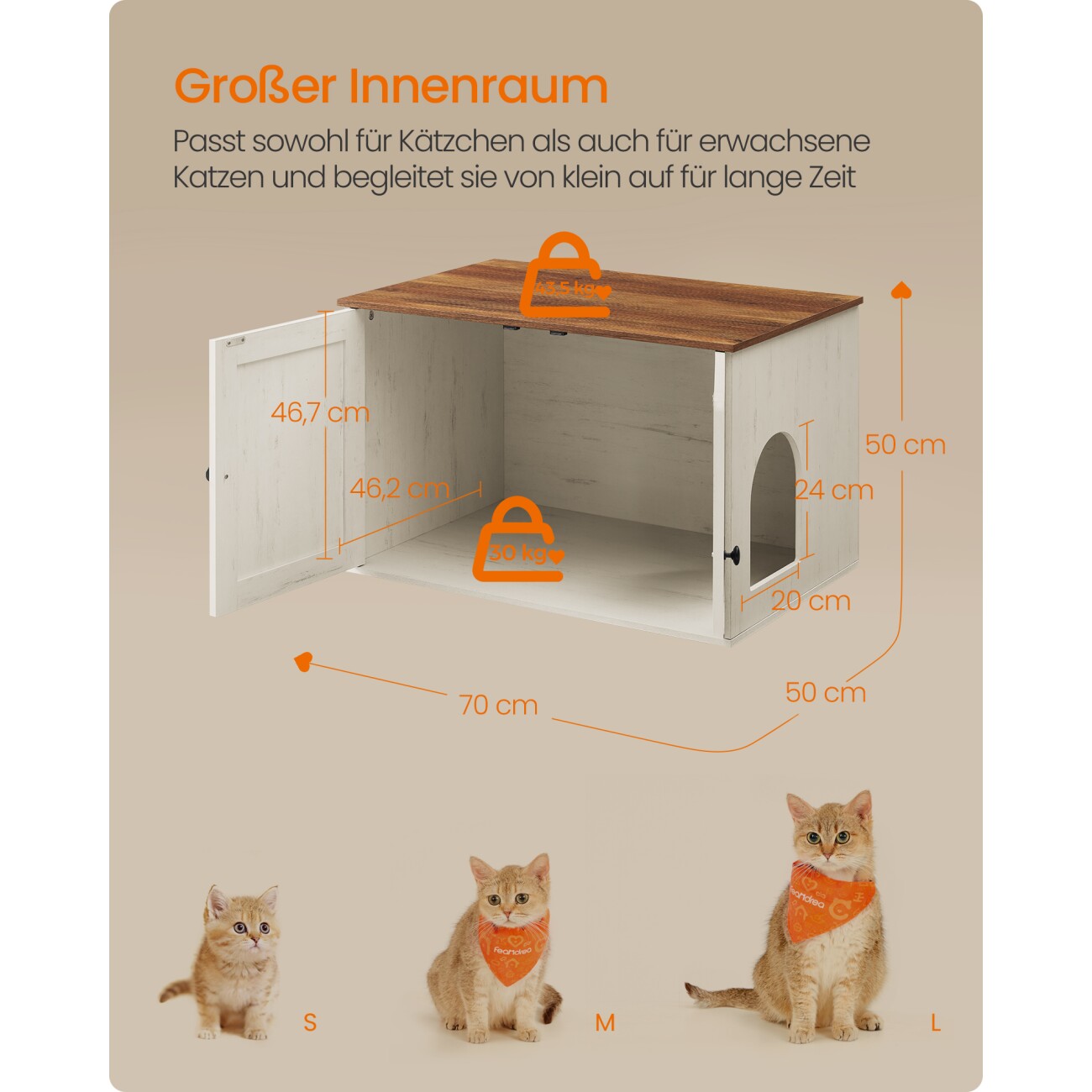 FEANDREA M Katzenklo Schrank Honigbraun-Vintageweiß