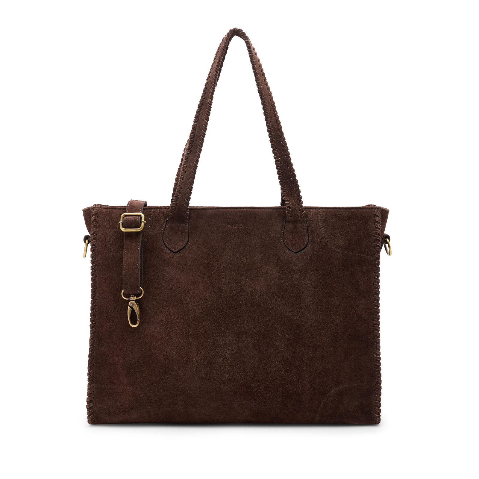 Donkerbruine suède shopper met gevlochten details