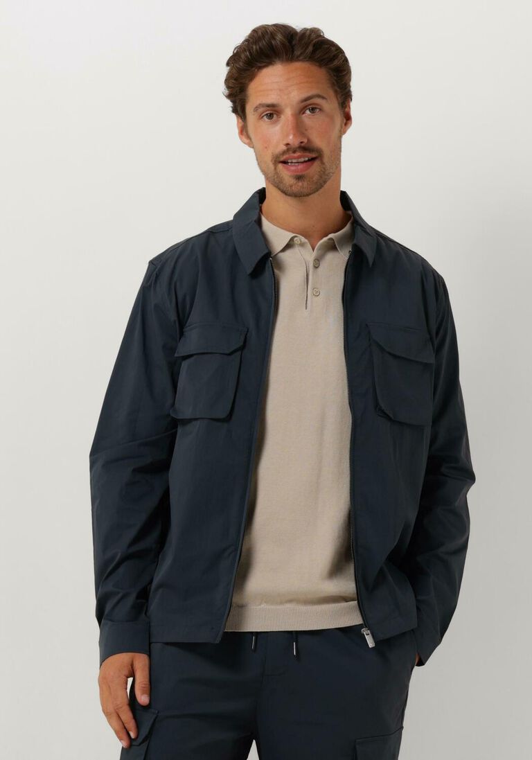 PURE PATH donkerblauwe pure path overshirt shirt with front zipper and chest pockets