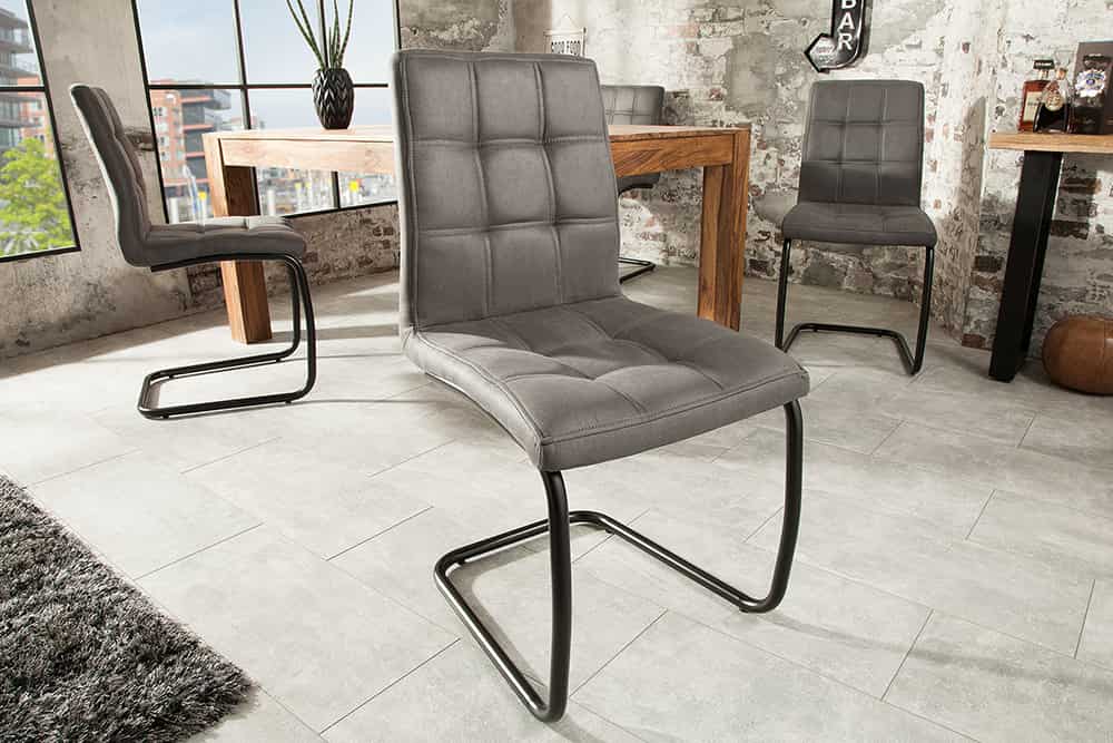 Industrial Freischwinger Stuhl MODENA vintage grau mit Ziersteppung