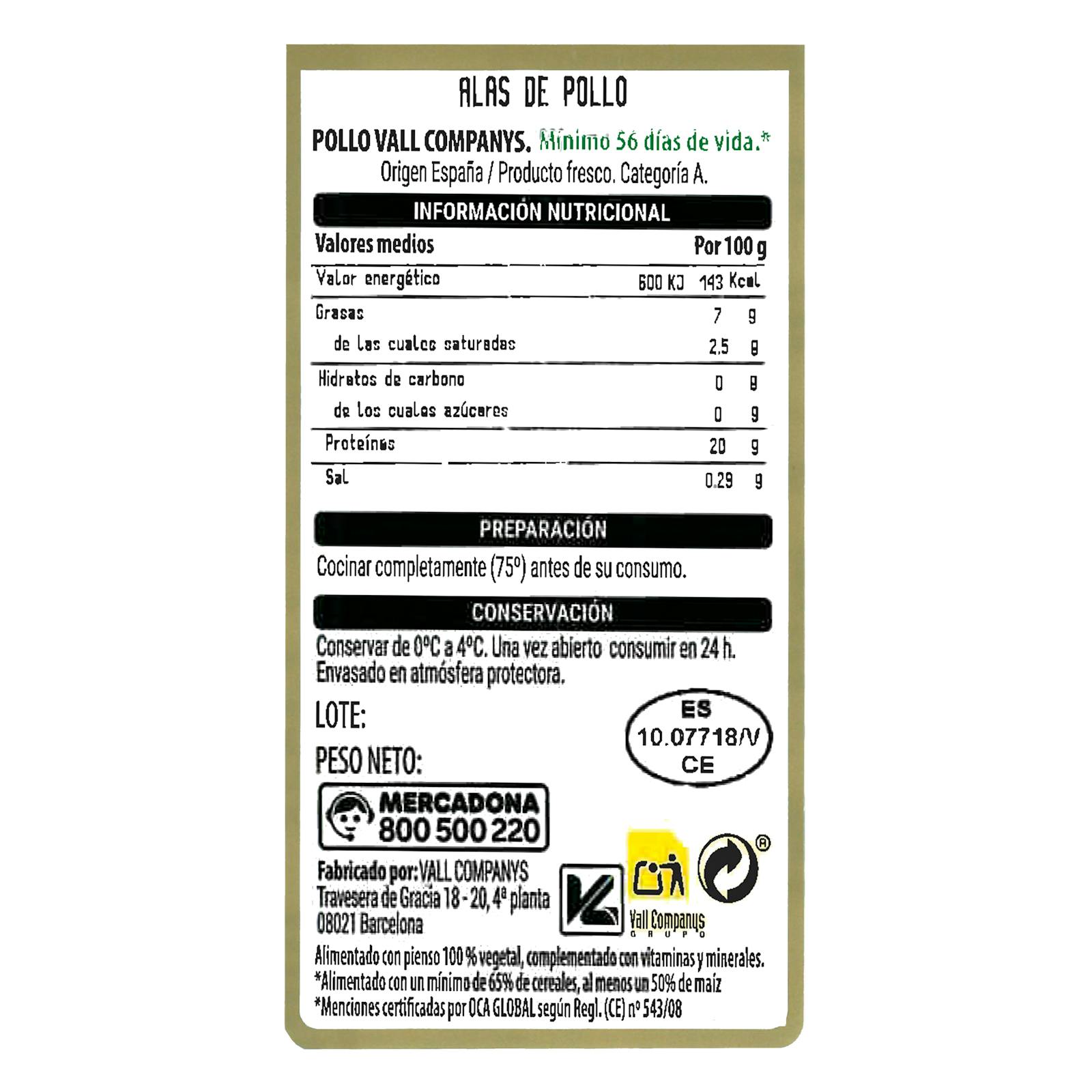Ailes de poulet fendues certifiées nourries à 50 % de maïs