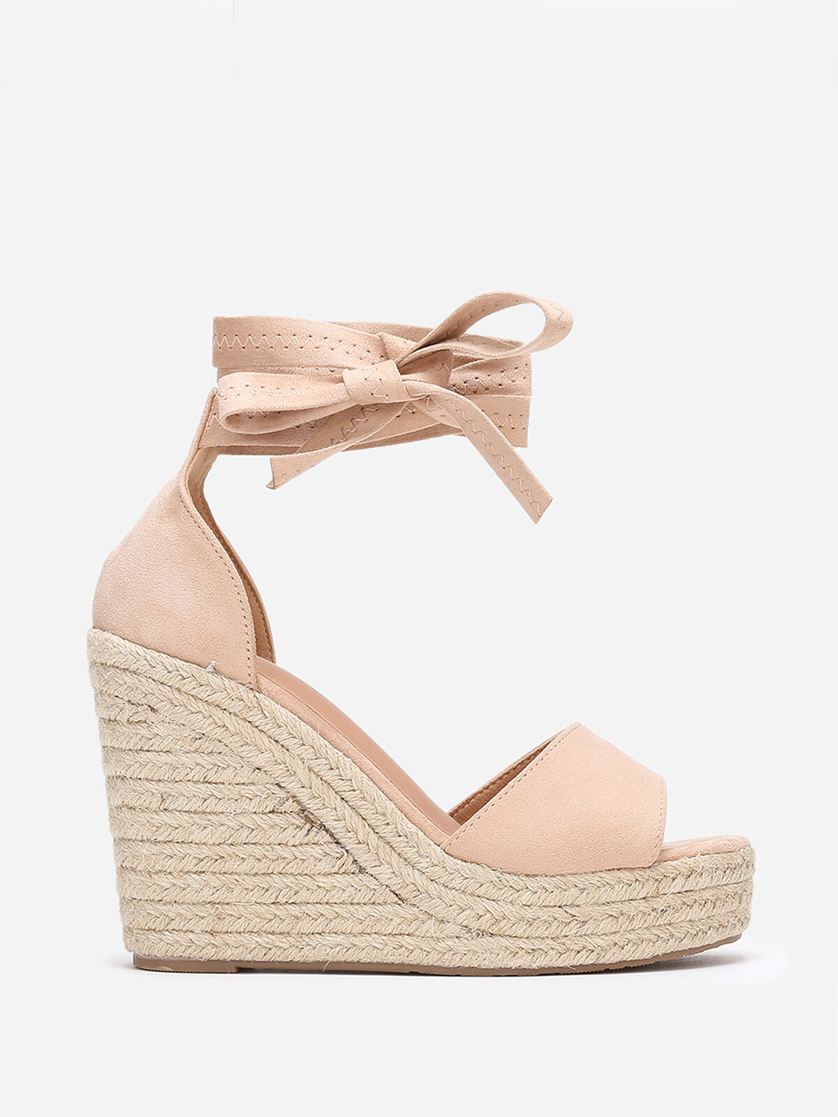Sandales beiges à semelle compensée et liens Beige- Beige