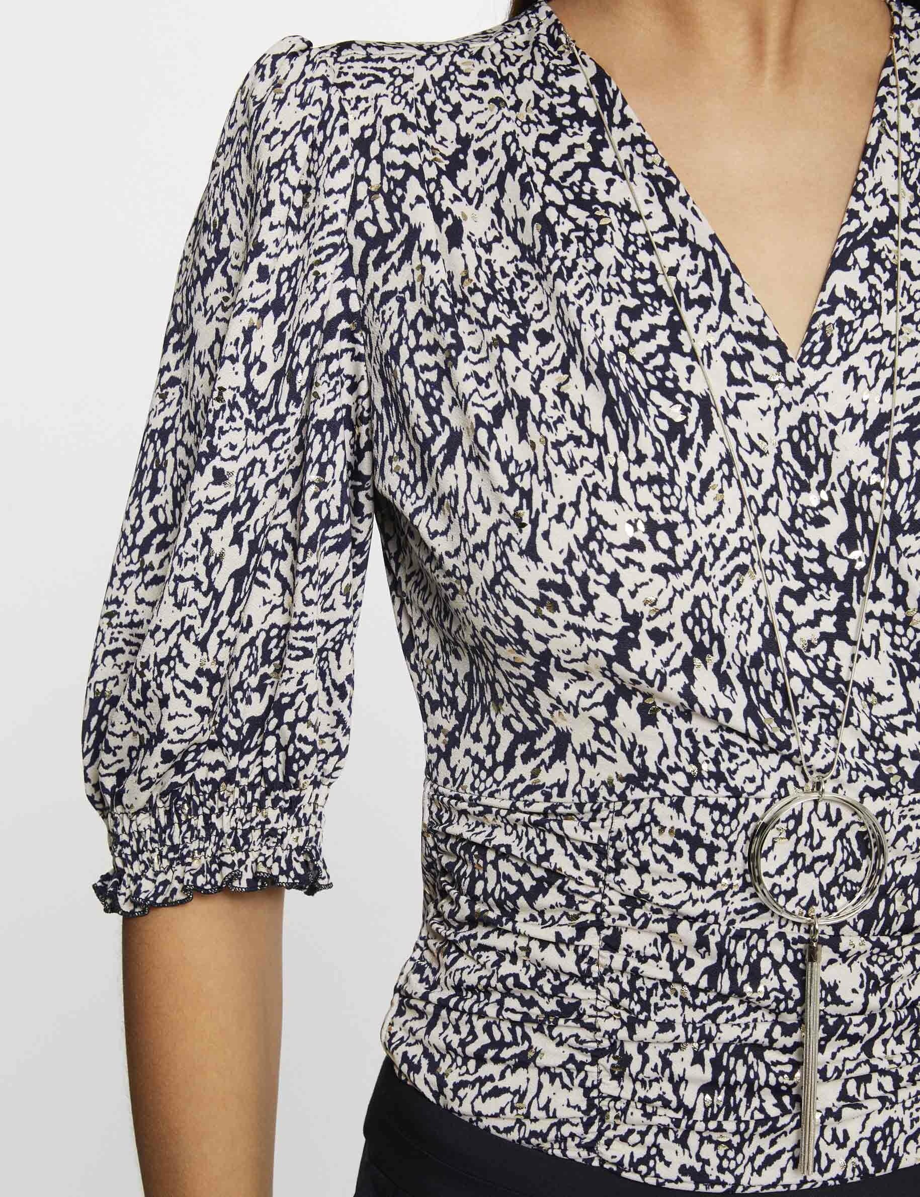 T-shirt manches 3/4 col bijou imprimé multico femme - multico