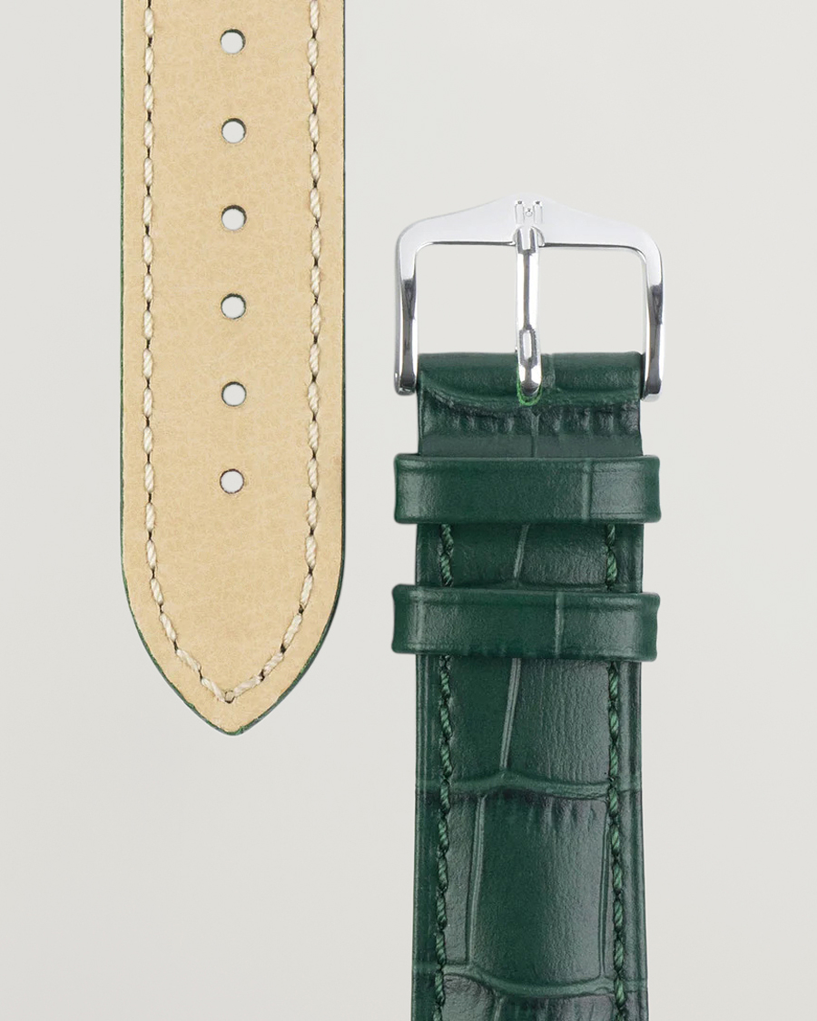 HIRSCH Duke Embossed Leather Watch Strap Green