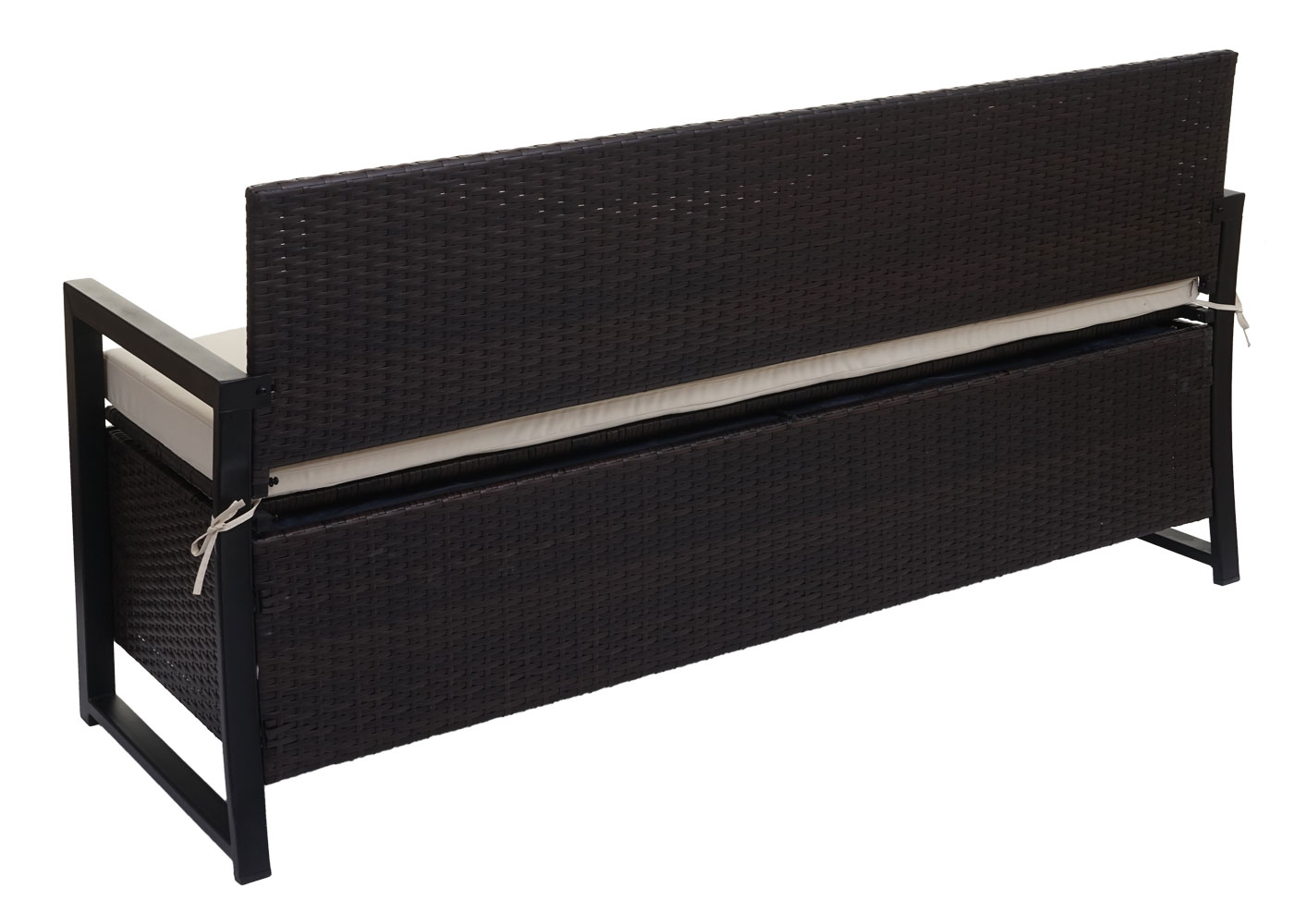 Poly-Rattan 3er Sitzbank MCW-F39, Gartenbank Truhenbank, Staufach Aufbewahrung Sitzkissen ~ braun, Kissen creme