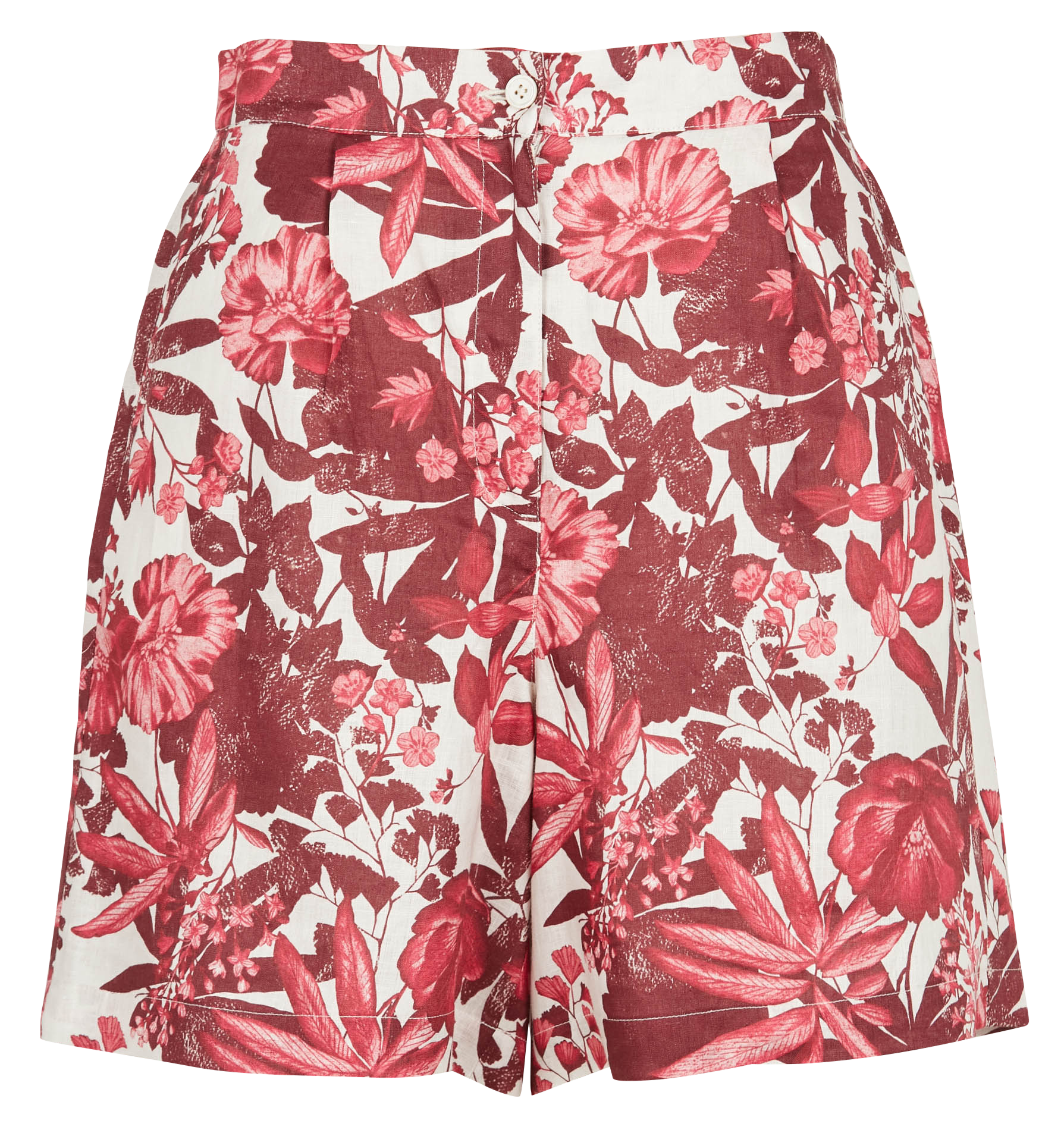 Short imprimé floral en lin | Rouge