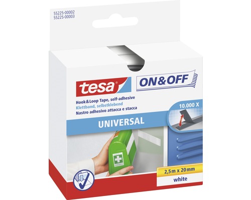 tesa® On&Off klittenband, wit, 2,5 m x 20 mm