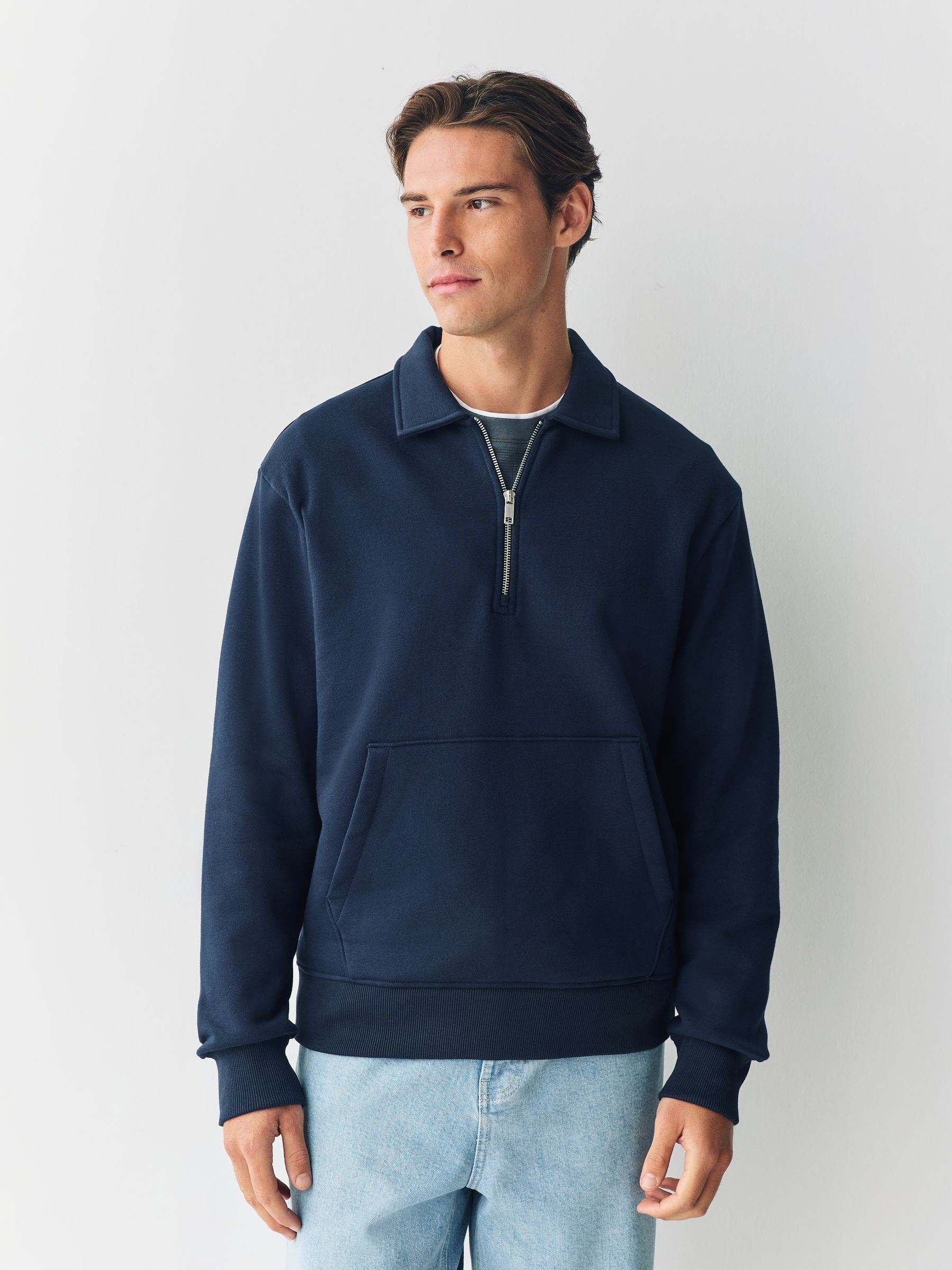 Donkerblauw - Polo-top - Sweatshirt van jersey met hoog katoengehalte