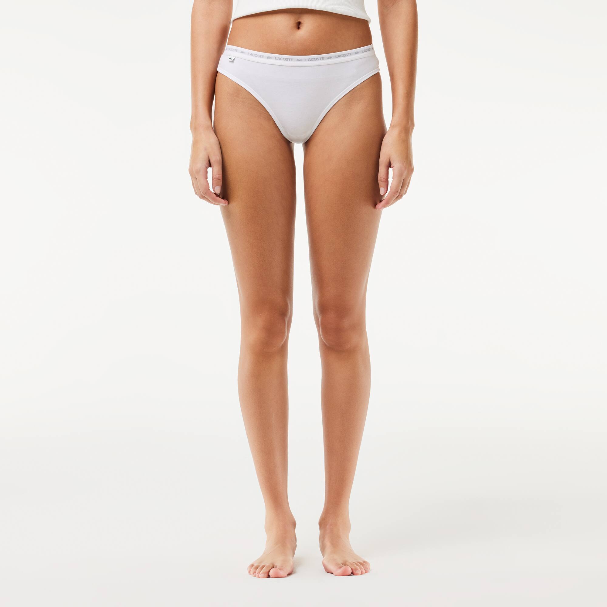 Lot de 3 strings siglées en coton stretch Culottes & bas - Noir - Lacoste - Femme