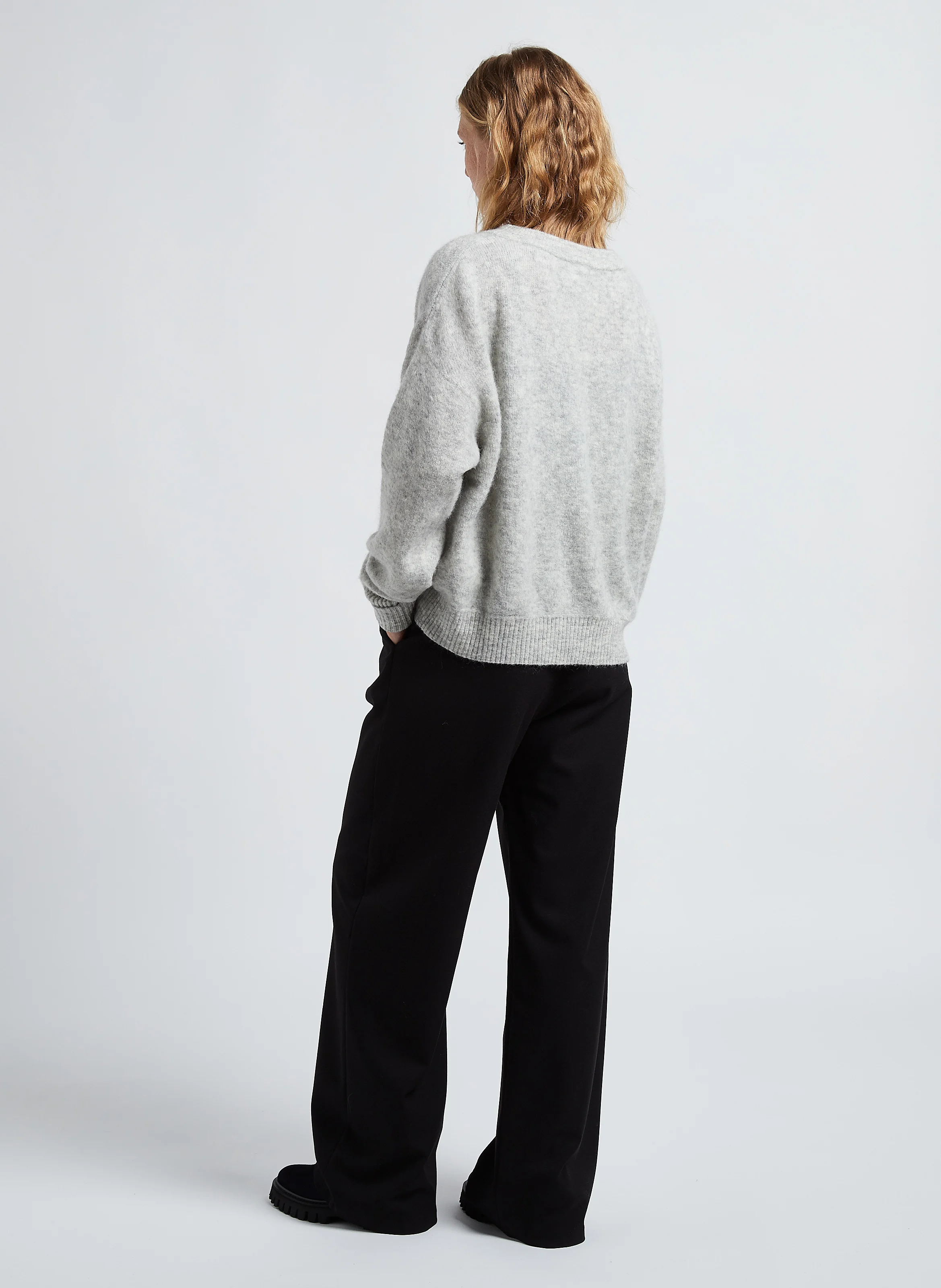 VITOW - Pull ample col rond en laine mélangée| Gris