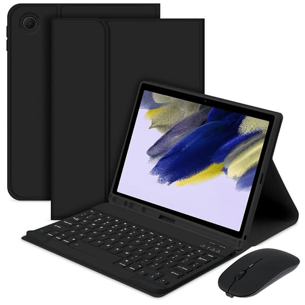 Til Samsung Galaxy Tab A9+delt Bluetooth-tastatur lærveske+musesett med to moduser - svart amerikansk layout