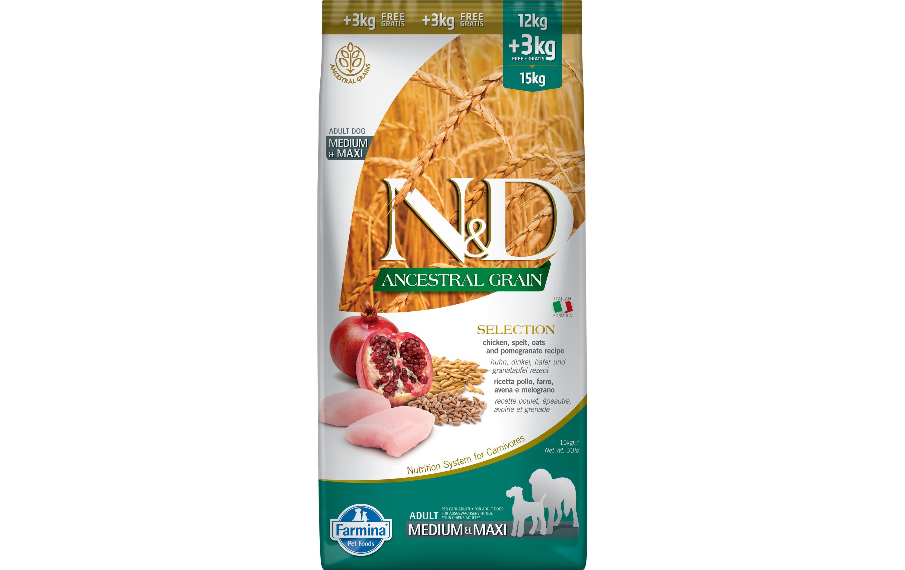 Trockenfutter Adult Med/Max, Huhn & Granatapfel 15 kgAlleinfuttermittel für ausgewachsene Hunde