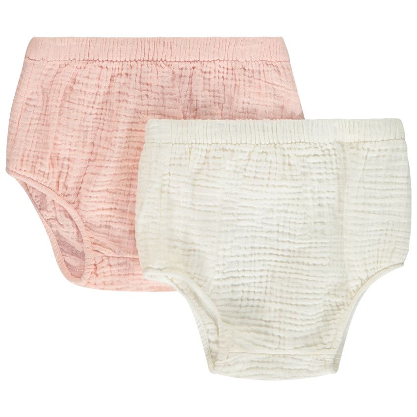 Lot de 2 bloomers unis en double gaze pour bébé fille - Rose