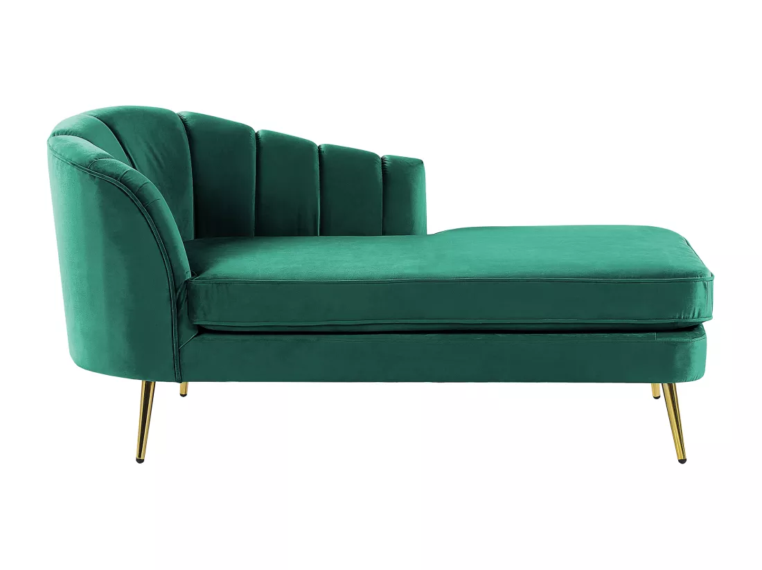Chaise longue côté droite en velours vert émeraude ALLIER