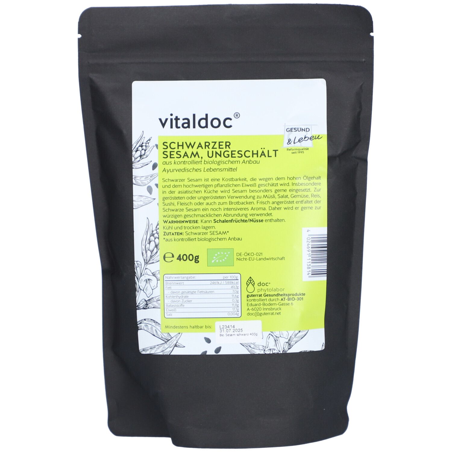 vitaldoc® BIO Schwarzer Sesam, ungeschält
