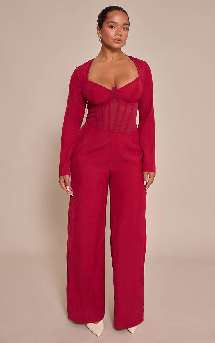 Rouge Combinaison Corset Cintrée En Tissu Tissé Shape