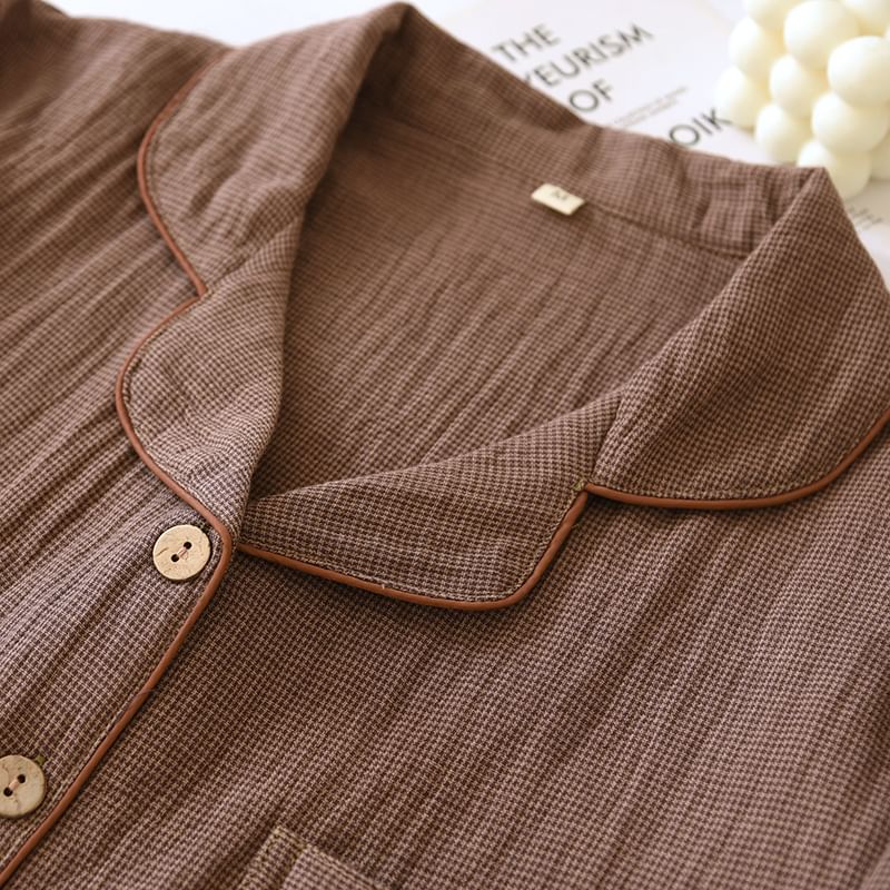 MelMount - Pyjamaset: geruit overhemd met lange mouwen en knoopjes + broek