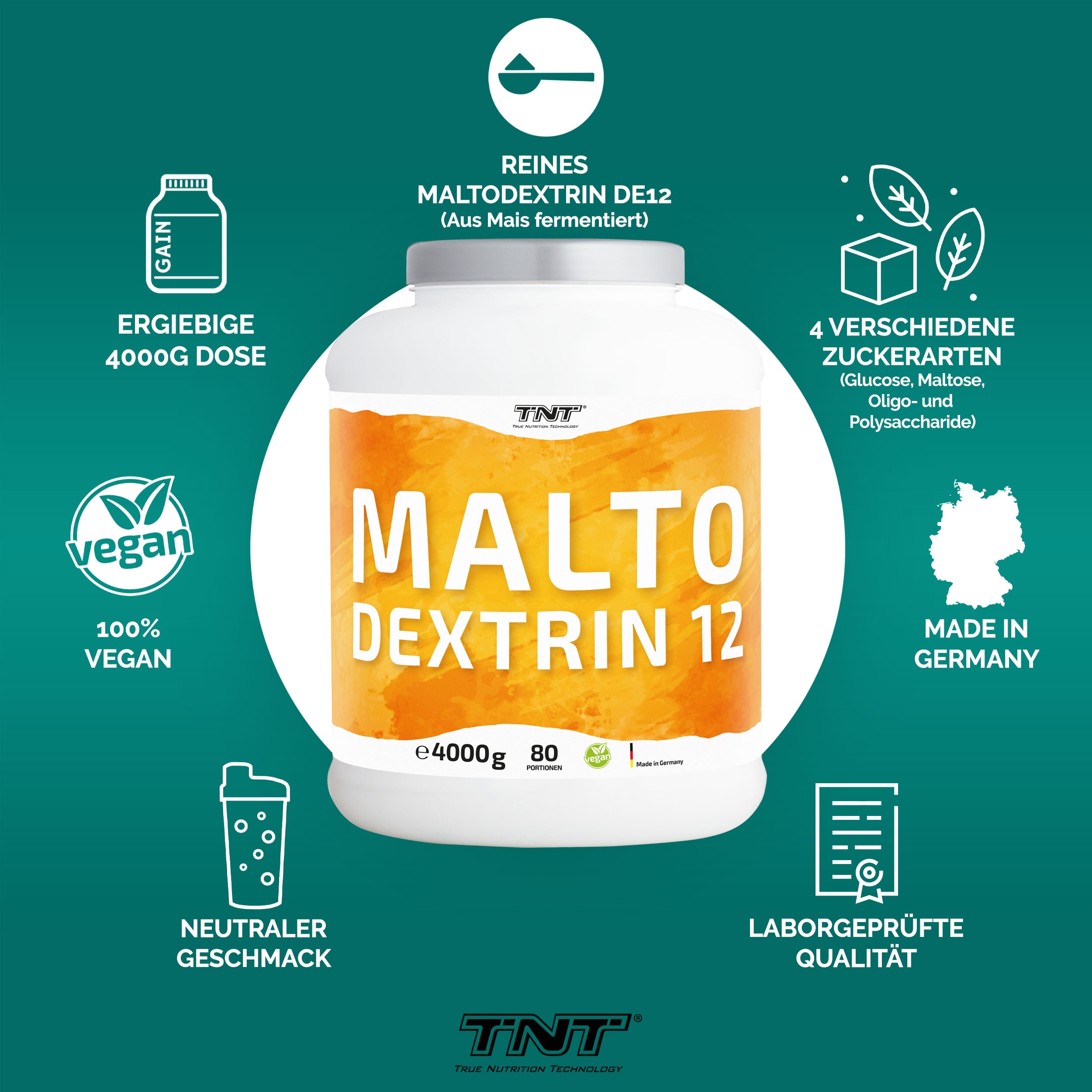 TNT Maltodextrin DE12 Kohlenhydrat Pulver für optimale Energieversorgung, gut für Shakes