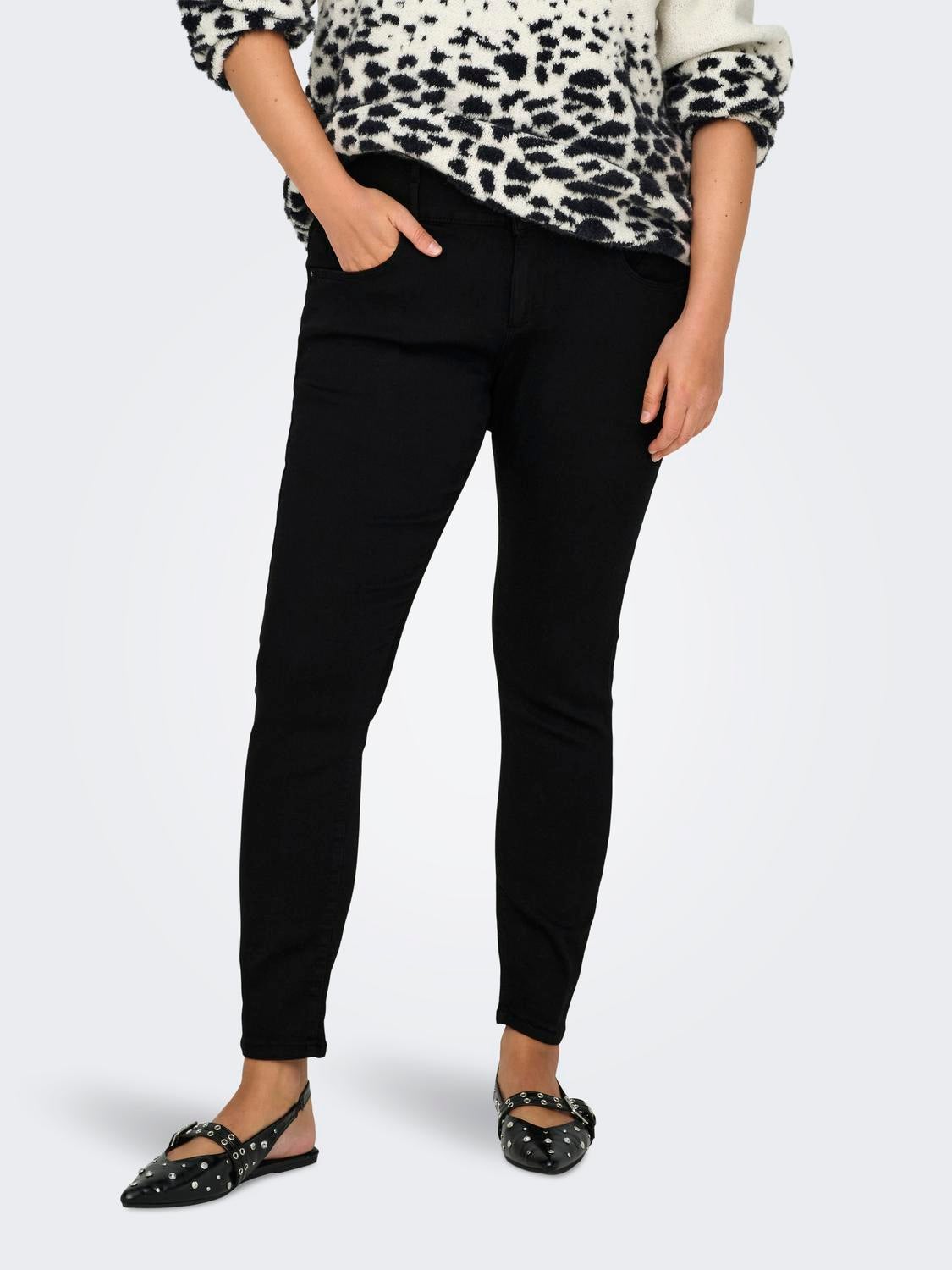 CARANNA Mittlere Taille Skinny Fit Jeans Black Denim