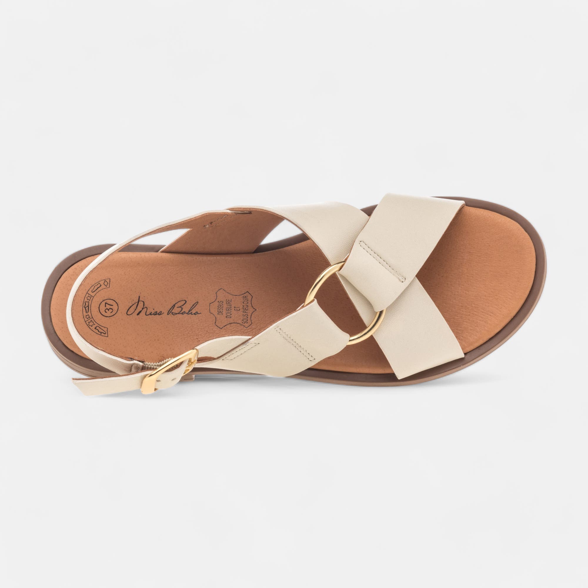 Nu-pieds Femme en cuir beige