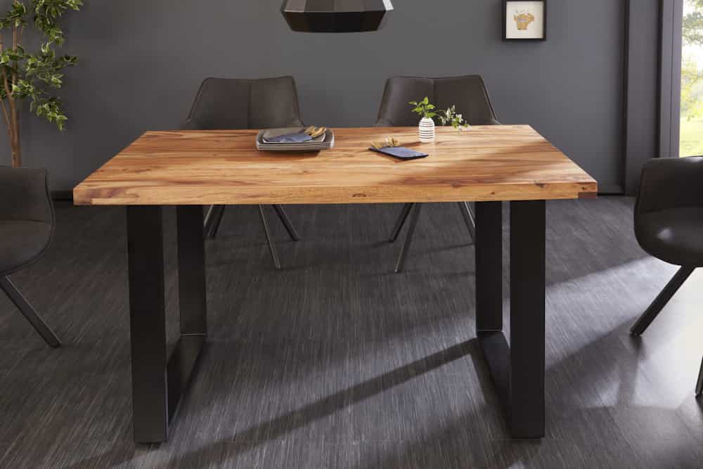Massivholz Esstisch IRON CRAFT 140cm braun schwarz Sheesham stone finish Industrial