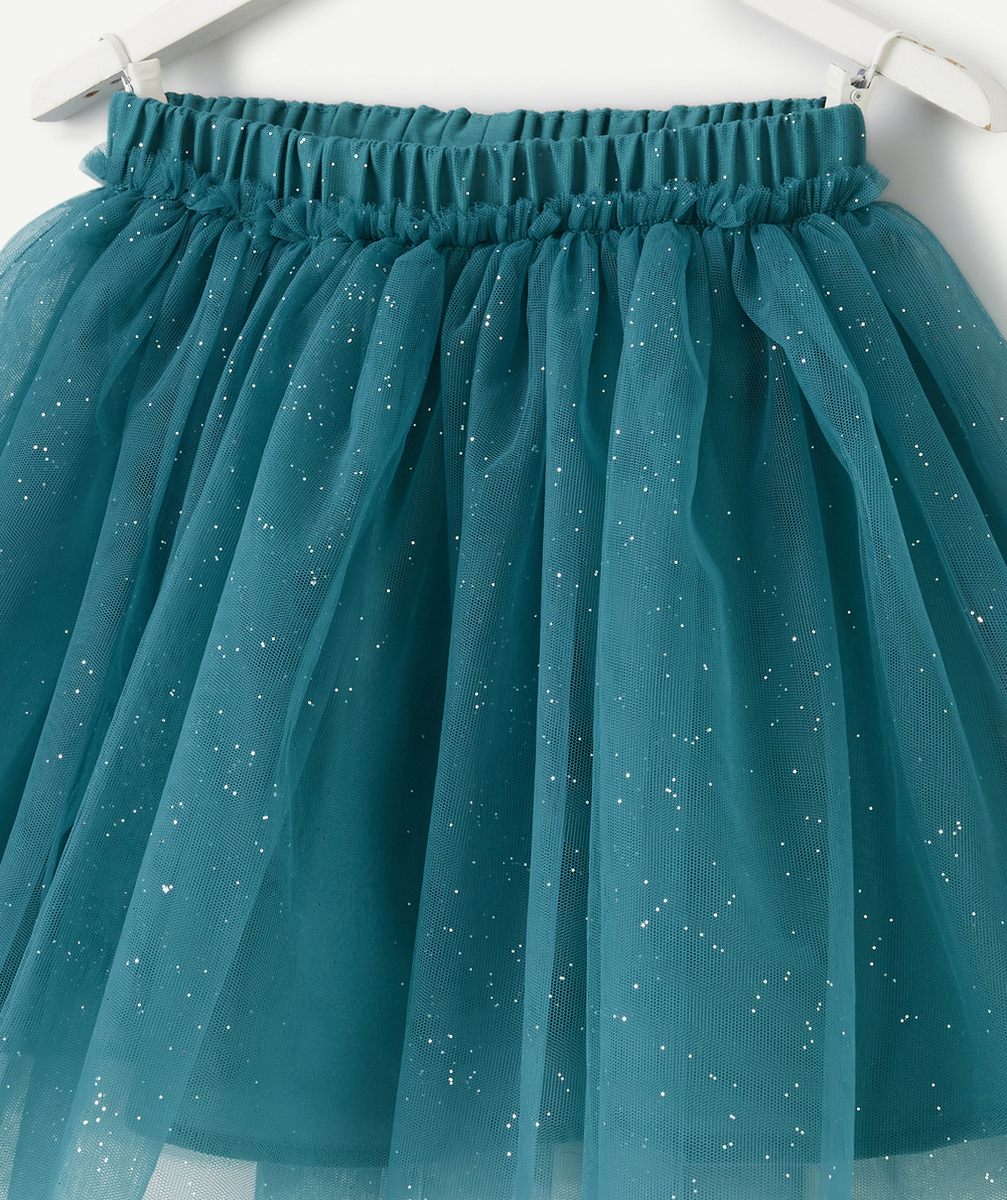 JUPE EN TULLE FILLE VERTE AVEC DÉTAILS PAILLETÉS