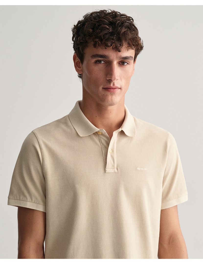 Short Sleeve Polo Sunfaded Pique Beige