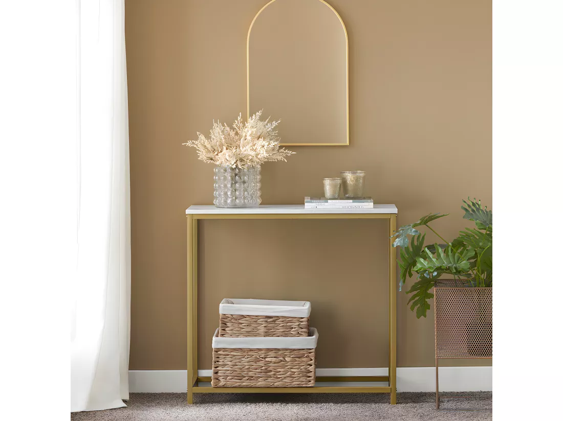 Table Console Table d'Appoint Bout de Canapé Table d’Entrée Effet Marbre Cadre, FSB29-G