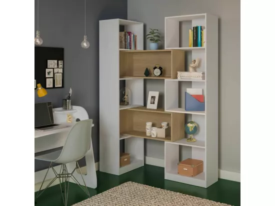Etagère bibliothèque modulable Rubeus panneaux de fibres blanc et bois RUBEUS
