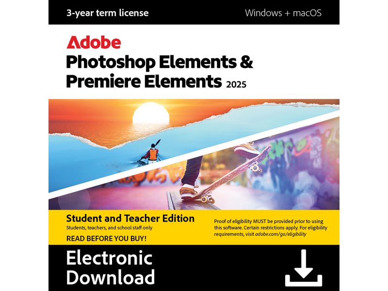 Adobe PHSP & PREM Elements 2025 STE ESD, 3 Jahre, WIN & MAC Das Duo für Foto- und Videobearbeitung