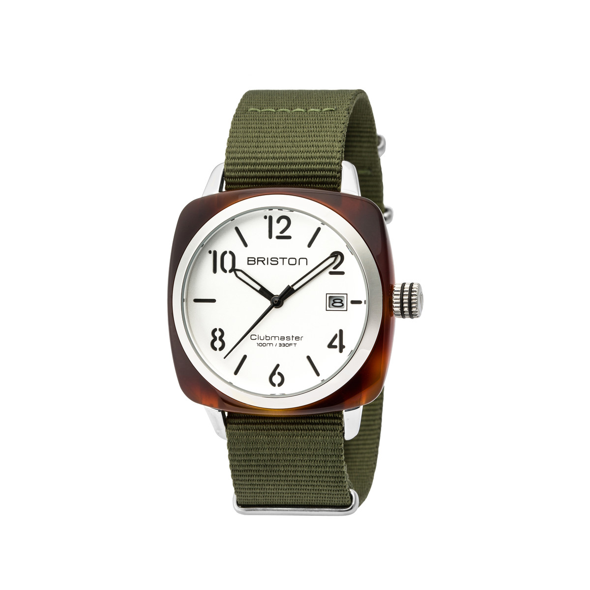 Montre BRISTON clubmaster classic hms homme bracelet tissu vert kaki
