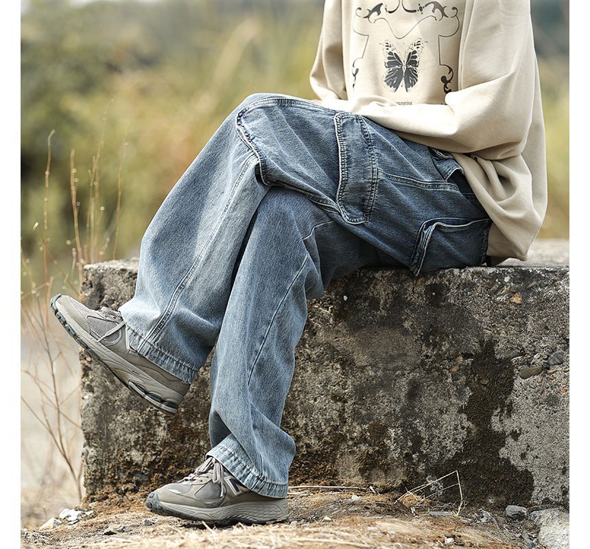 Plummie - Mid Rise Washed Wide Leg Cargo Jeans