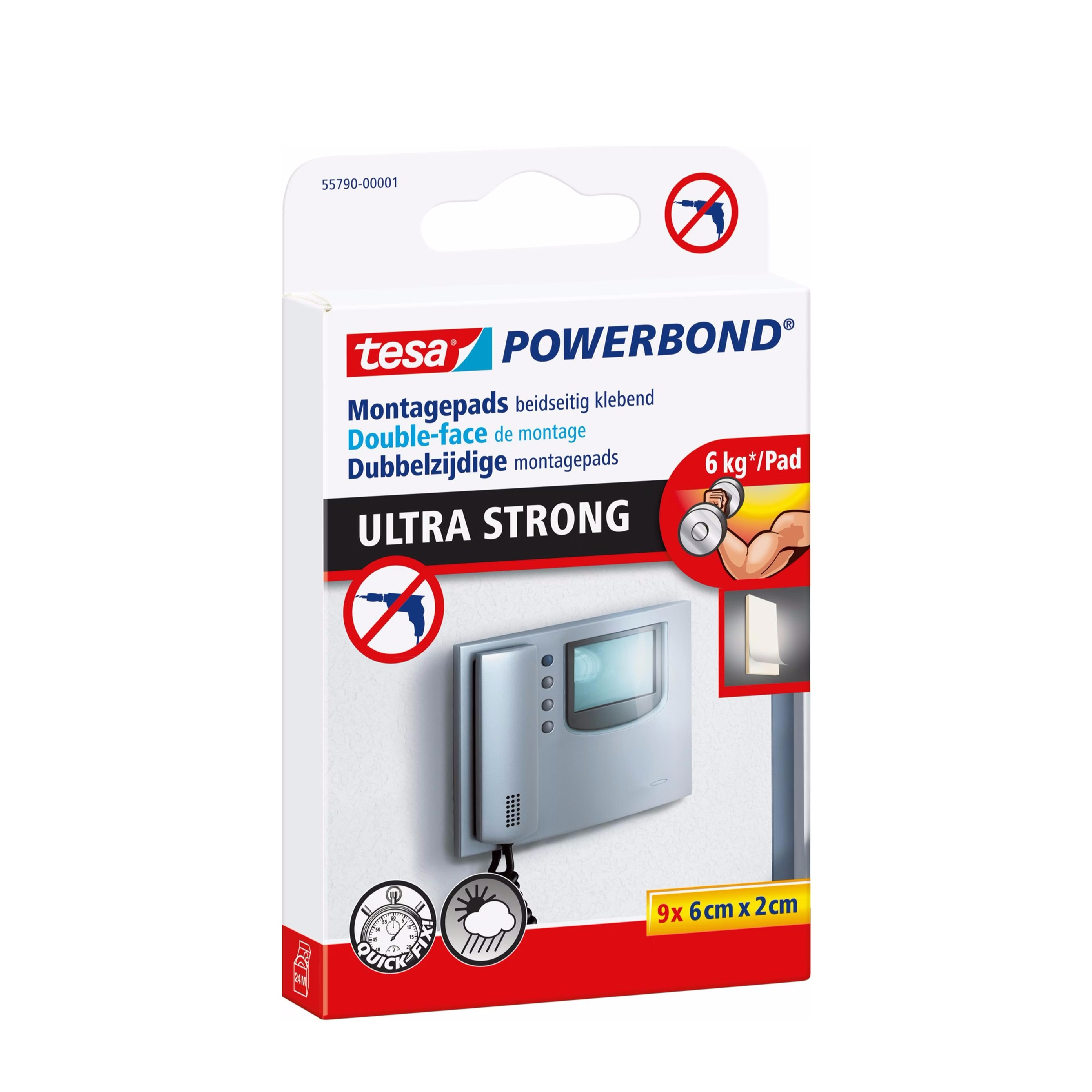 (9er Set) 6x2cm Powerbond Ultra Strong Montagepads Doppelseitige Klebe Pads (55790-00001-00) - Weiss
