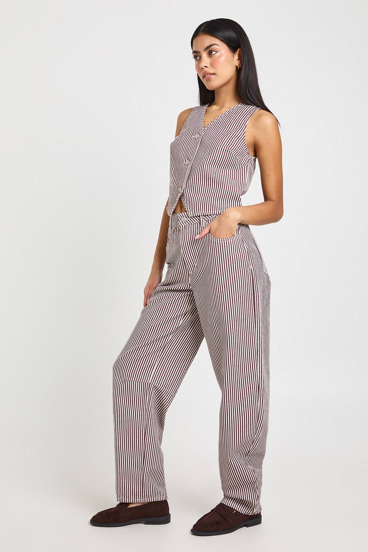 boohoo Jean Barrel Taille Mi-haute À Rayures