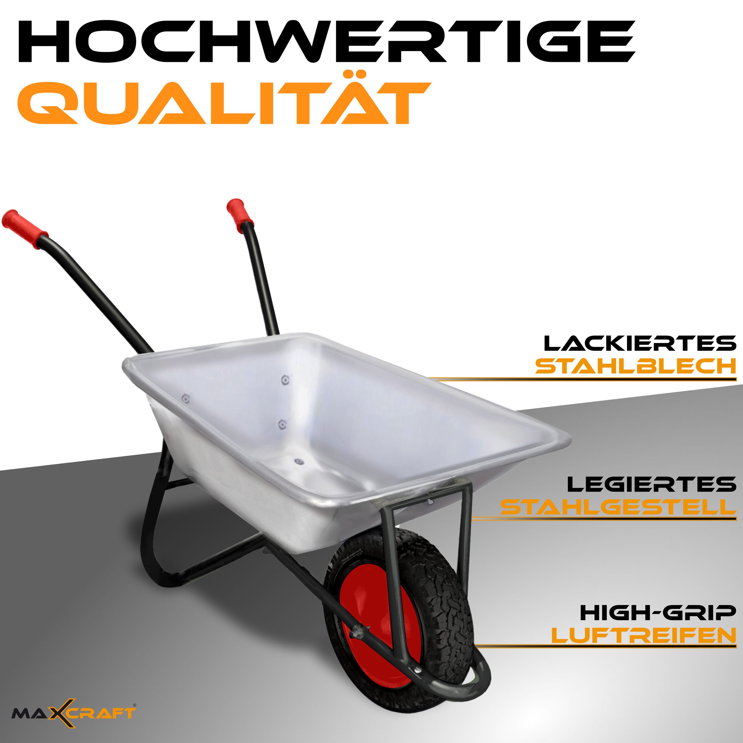 MAXCRAFT Schubkarre / Bauschubkarre Luftbereifung 250 kg 100 L - Schwarz