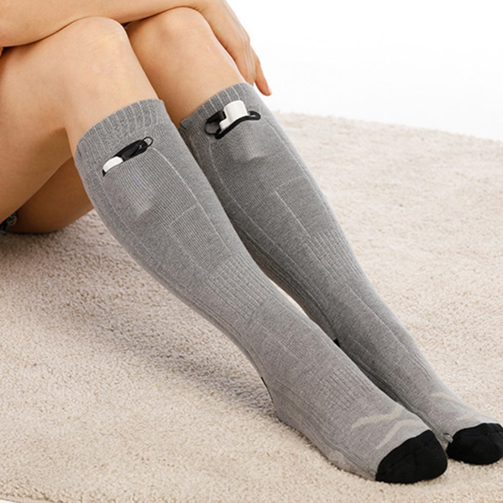 (1 Paar) Beheizbare Baumwoll Socken Outdoor Fusswärmer mit Akku und 3 Hitzestufen (One Size) - Schwarz