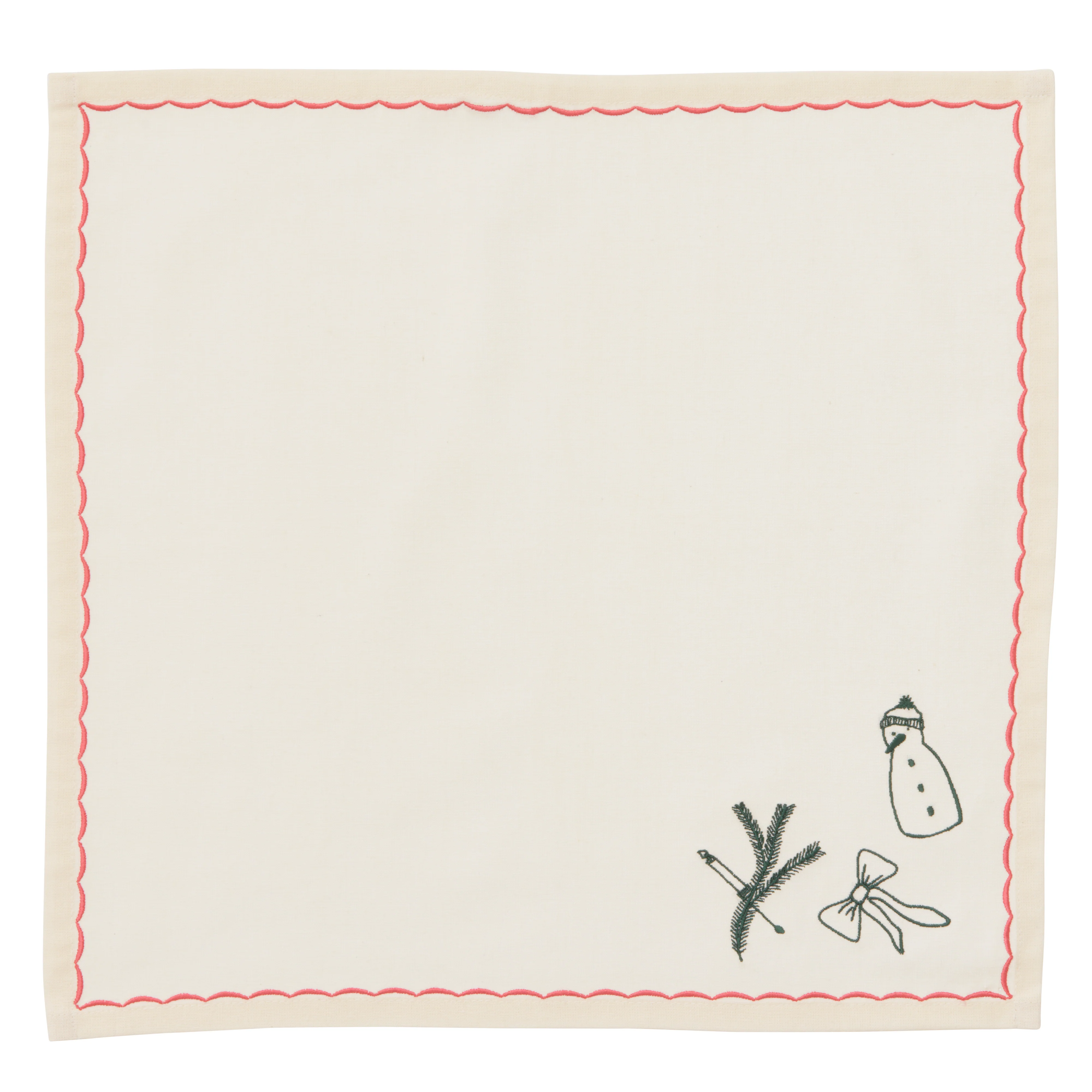 Bahne Interior  Julebroderet mundserviet, pink/grøn - 40x40 cm.